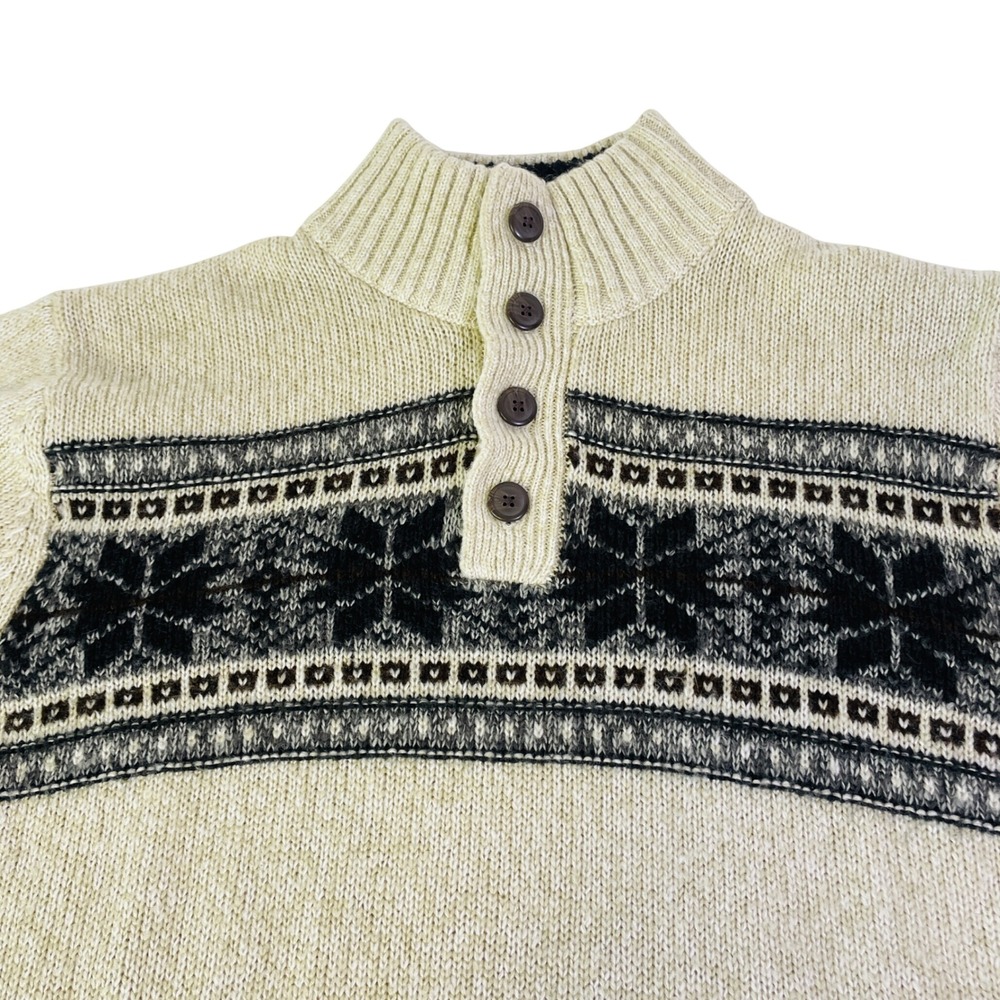 VTG Tricots St Raphael Fair Isle Sweater Mens XL Nordic Button Mock Neck - Picture 2 of 8